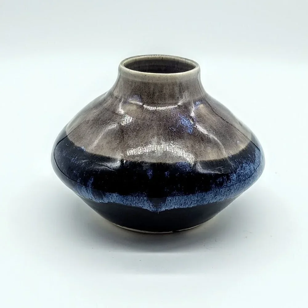 Handmade Blue Grey Drip Glaze Studio Pottery Vase